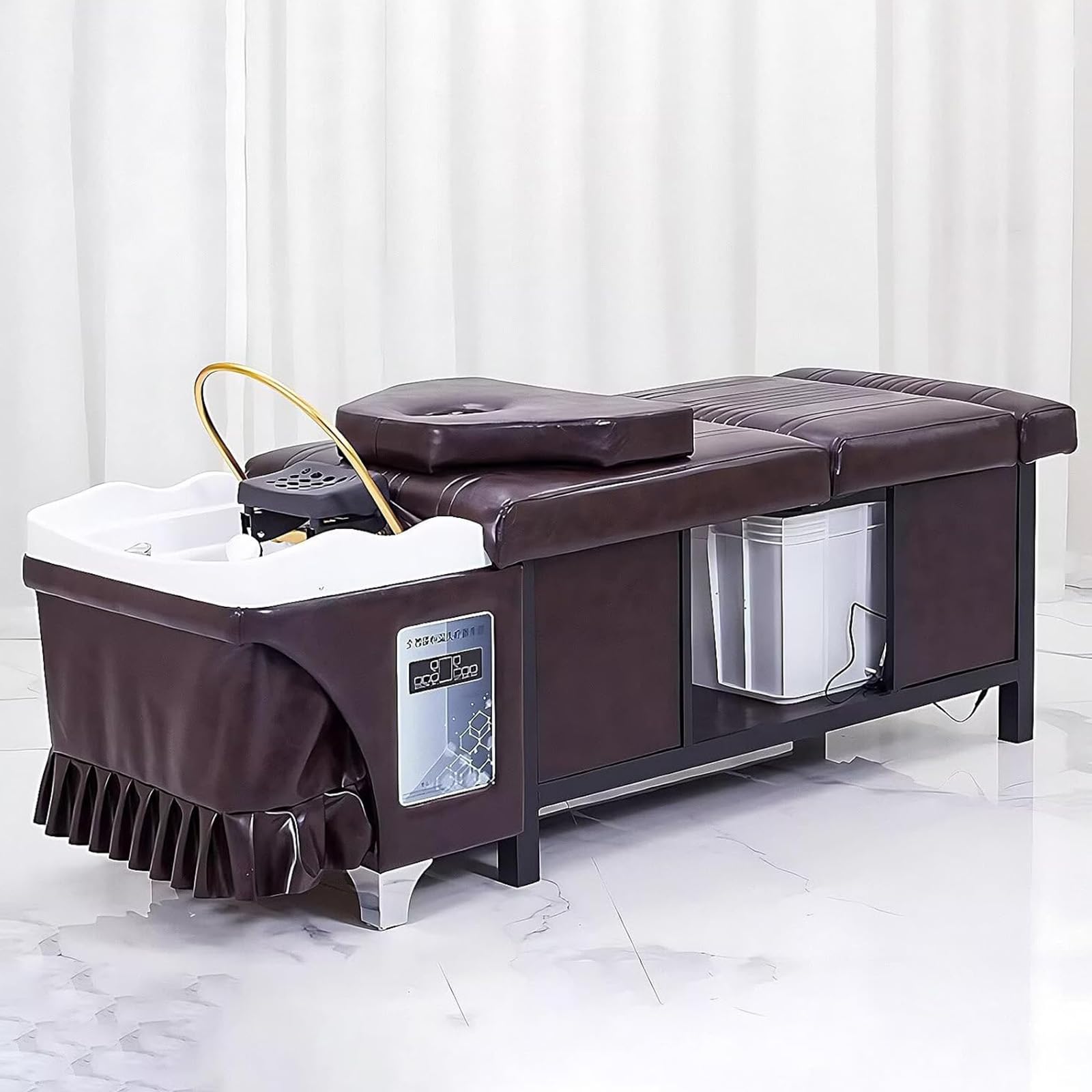 Shampooing Bowl Hydrotherapy Bed with Spacious Water Storage Tank, Stainless Steel Frame Feet and Integrated Headboard
