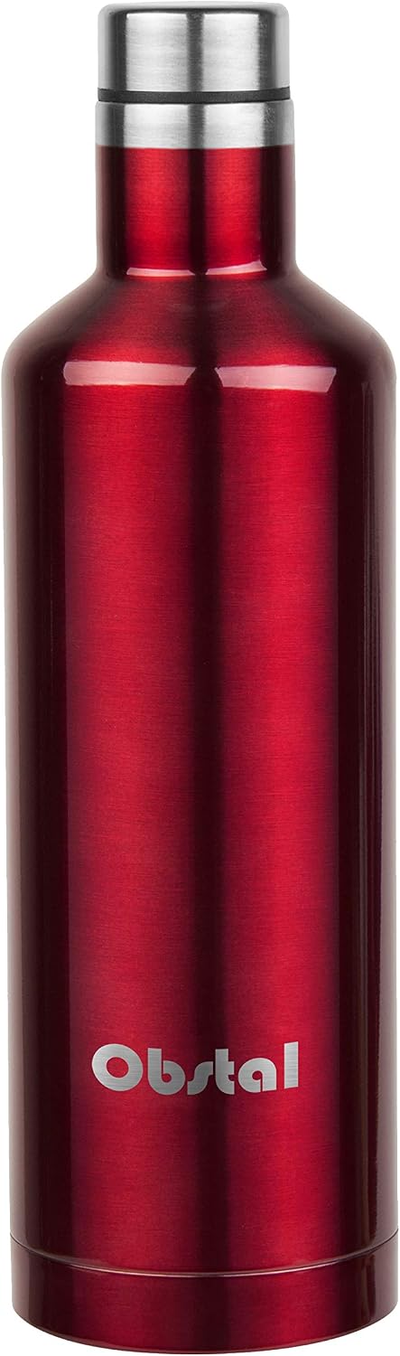 Obstal Stainless Steel Insulated Tumbler - Double Wall Vacuum Travel Mug for Coffee with Straw, Slider Lid, Cleaning Brush (17 oz single, Burgundy)