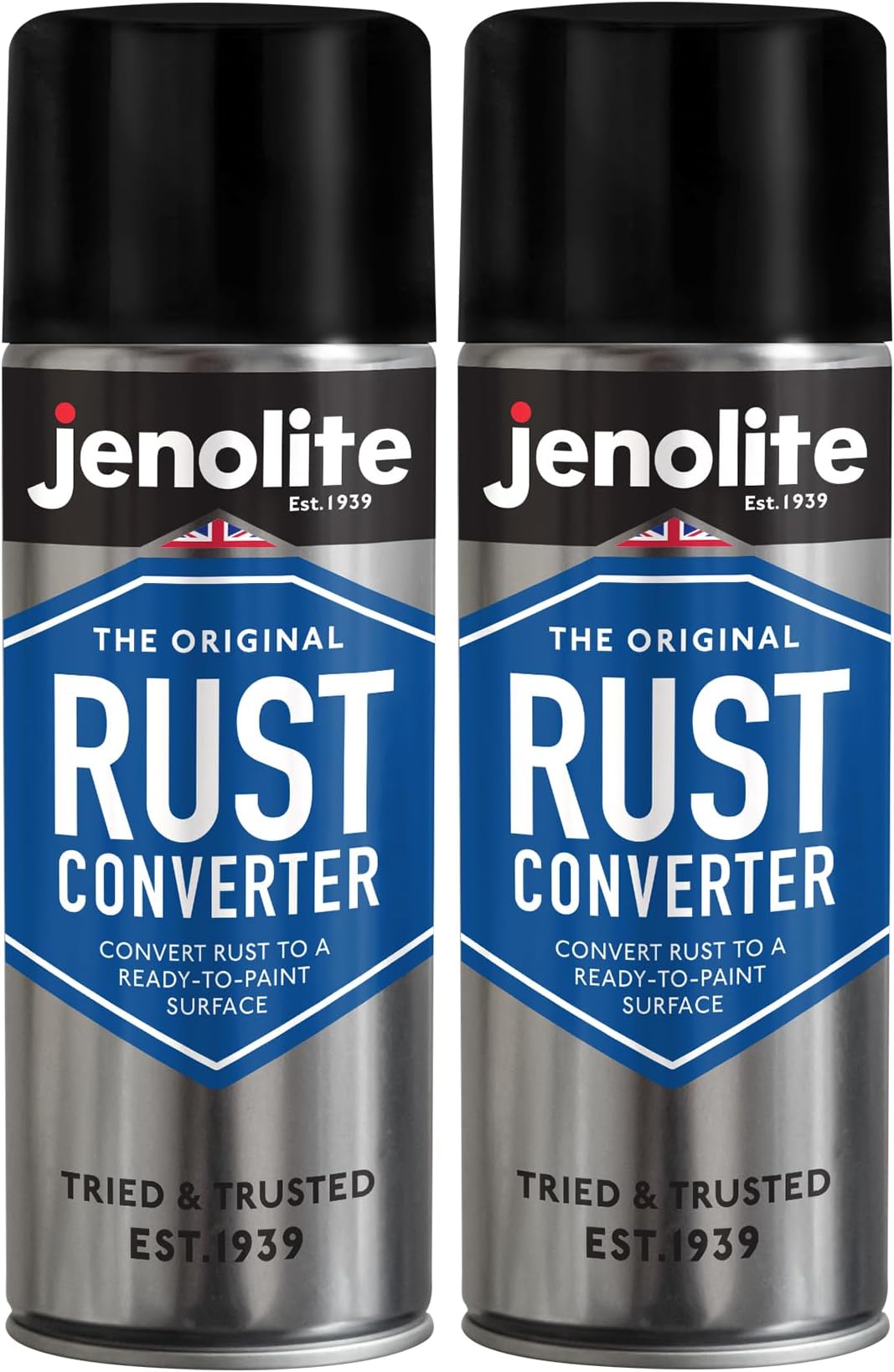 JENOLITE Rust Converter Spray | 2 x 400ml | RUST TREATMENT & INHIBITOR | Fast Acting Epoxy Based Converter For Metal | Converts Into Stable, Ready-to-Paint Surface