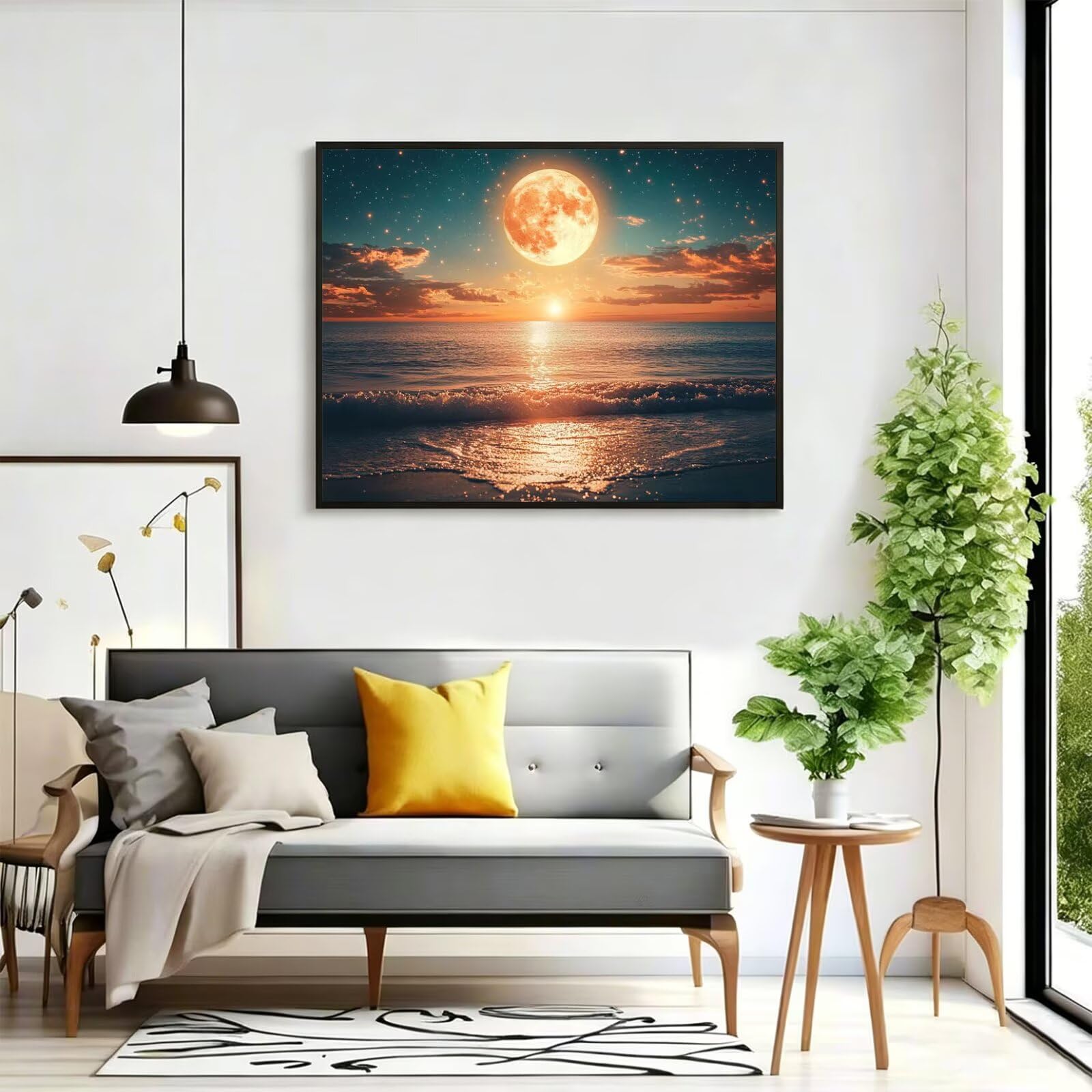 Pintar por Numeros Luna Pinturas Acrilicas playa Pintura por Numeros Adultos DIY Lienzos para Pintar, Pintura Acrilica Manualidades, Decoración para Hogar, Regalos Cumpleaños, 70x90cm Sin Marco, q-968