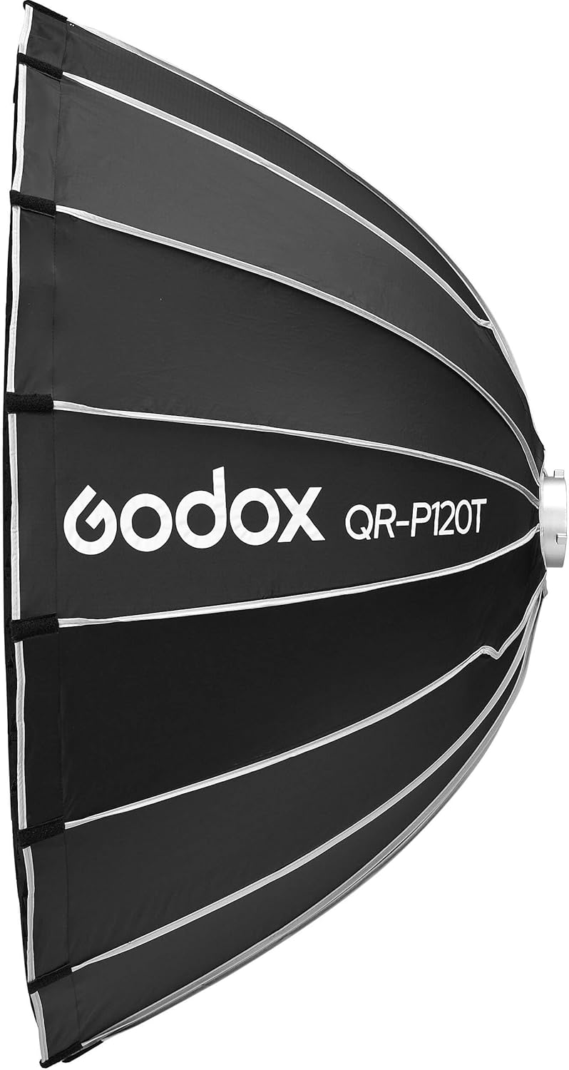 Godox 47.2" Quick Release Parabolic Softbox, Bowens Mount, Silver Interior, Inner & Outer Diffusers, Directional Soft Light Modifier for Portrait, Video & Studio Lighting (QRP120T)