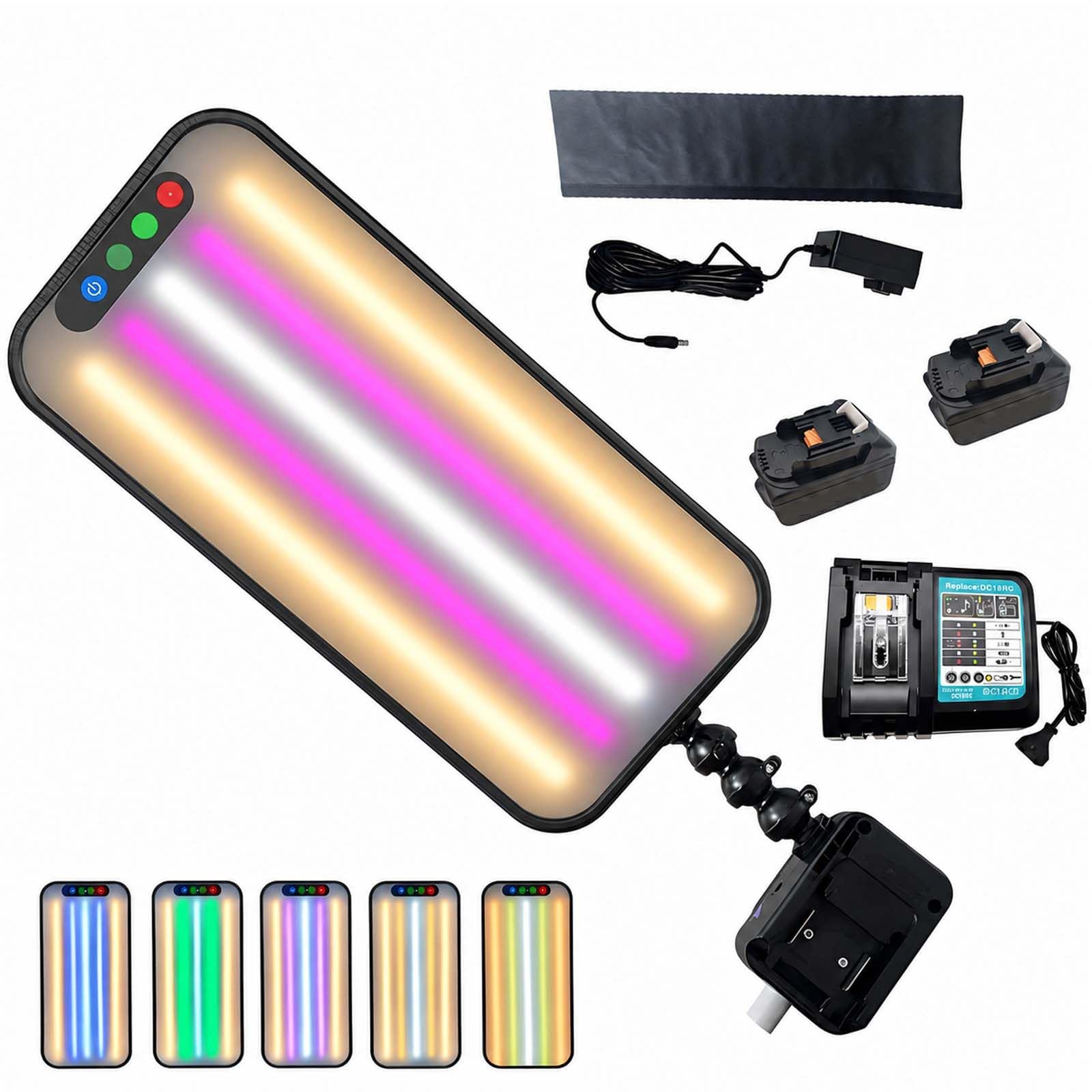 PDR Dent Repair Light w/ 5 LED Strips,Adjustable Color&Brightness Reflection Board,360° Suction Cup Dent Detection Lamp for Paintless Auto Body Repair,Hail Dents,Dings&Mobile Repair B