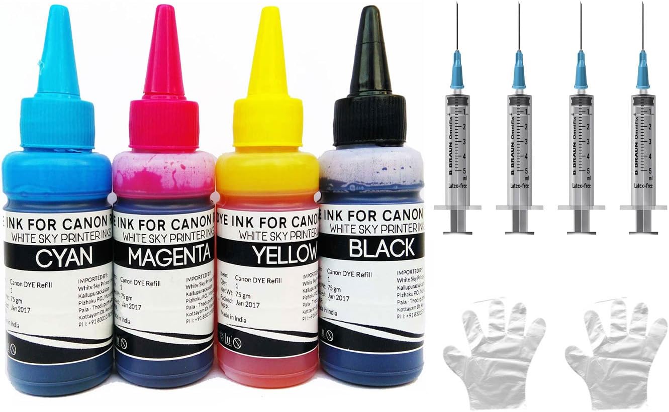 White Sky Compatible Refill Ink for Canon Printers 300ml MP287, iP2770, iP2772, MP237, 245, 258, 276, 287, MP486, 496, 497, MX328, MX338, MX347, MX357, MX366, MX416, 426, MX 377, 397, MX437, MX457, 477, 517, 527, MC537 with 4 Syringes