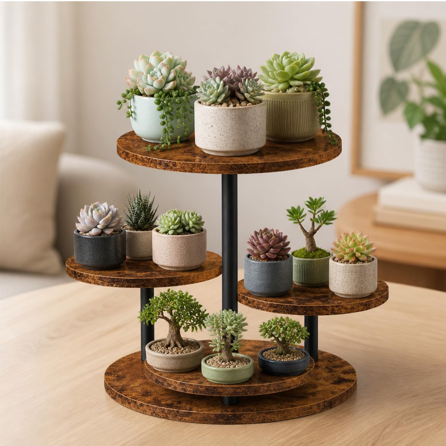 4-Etagen Kuchenständer aus Holz, 360° Tortenplatte Drehbar für Cupcakes, Donuts & Desserts,Kekse, Süßigkeiten, Tortenständer Ø 30cm/32cm für Hochzeit, Geburtstag & Mottoparty