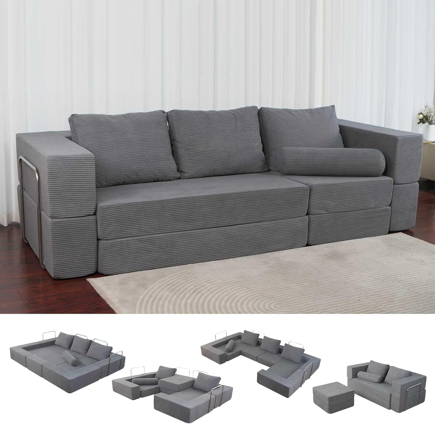 102" Cloud Sectional Couch，I-Shape Sofa,Machine-Washable Covers Modern Modular Sofa with Deep Seat, Upholstered Couches for Living Room Bedroom,Ergonomic Lounge Comfort， No Assembly Required (Grey)