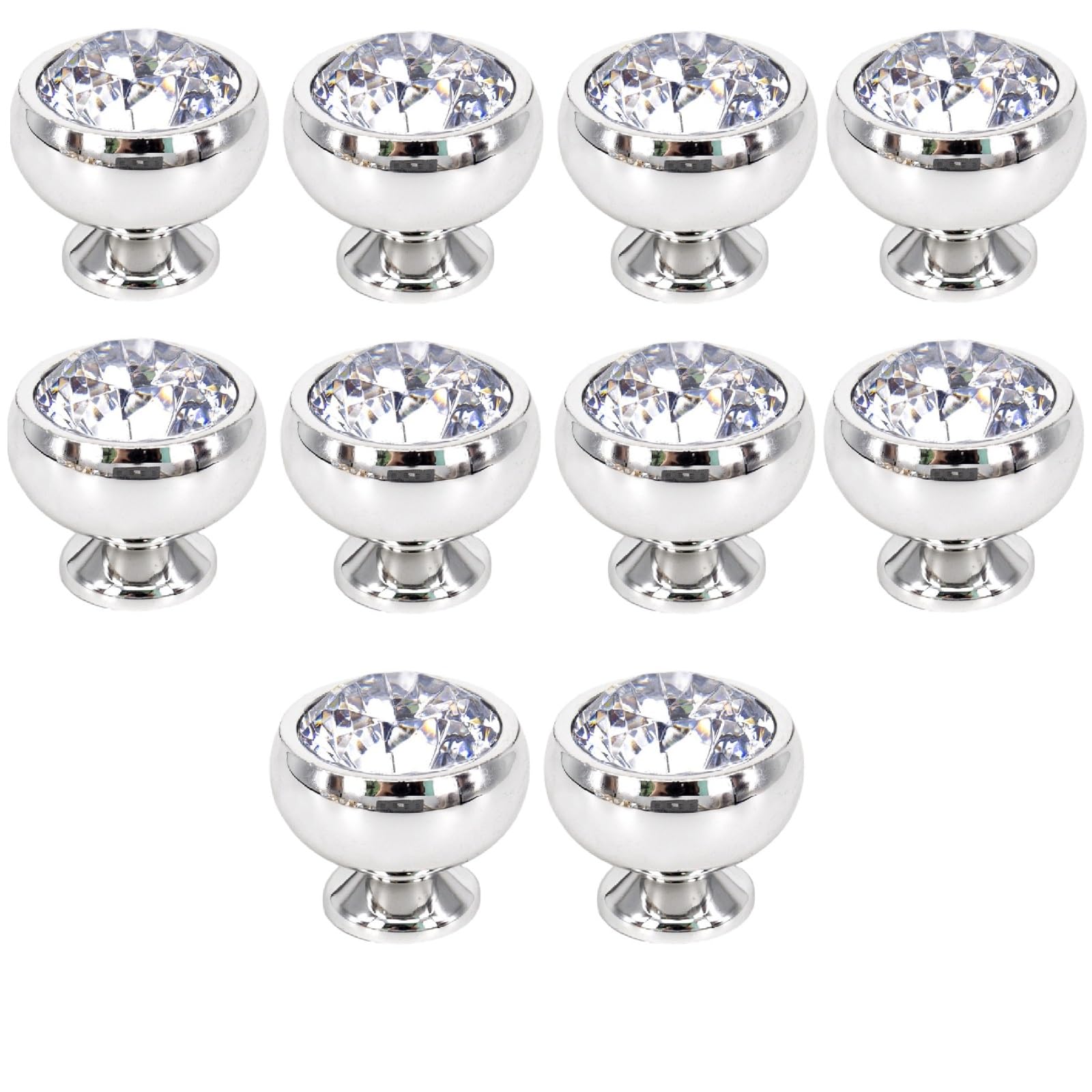 Kfgisd 8047 Chrome Color 10 Pcs Furniture Drawer Handles And Knobs,Cabinet Knobs Single Hole Crystal Cabinet Handle,Crystal Handles(8047 Chrome Color)