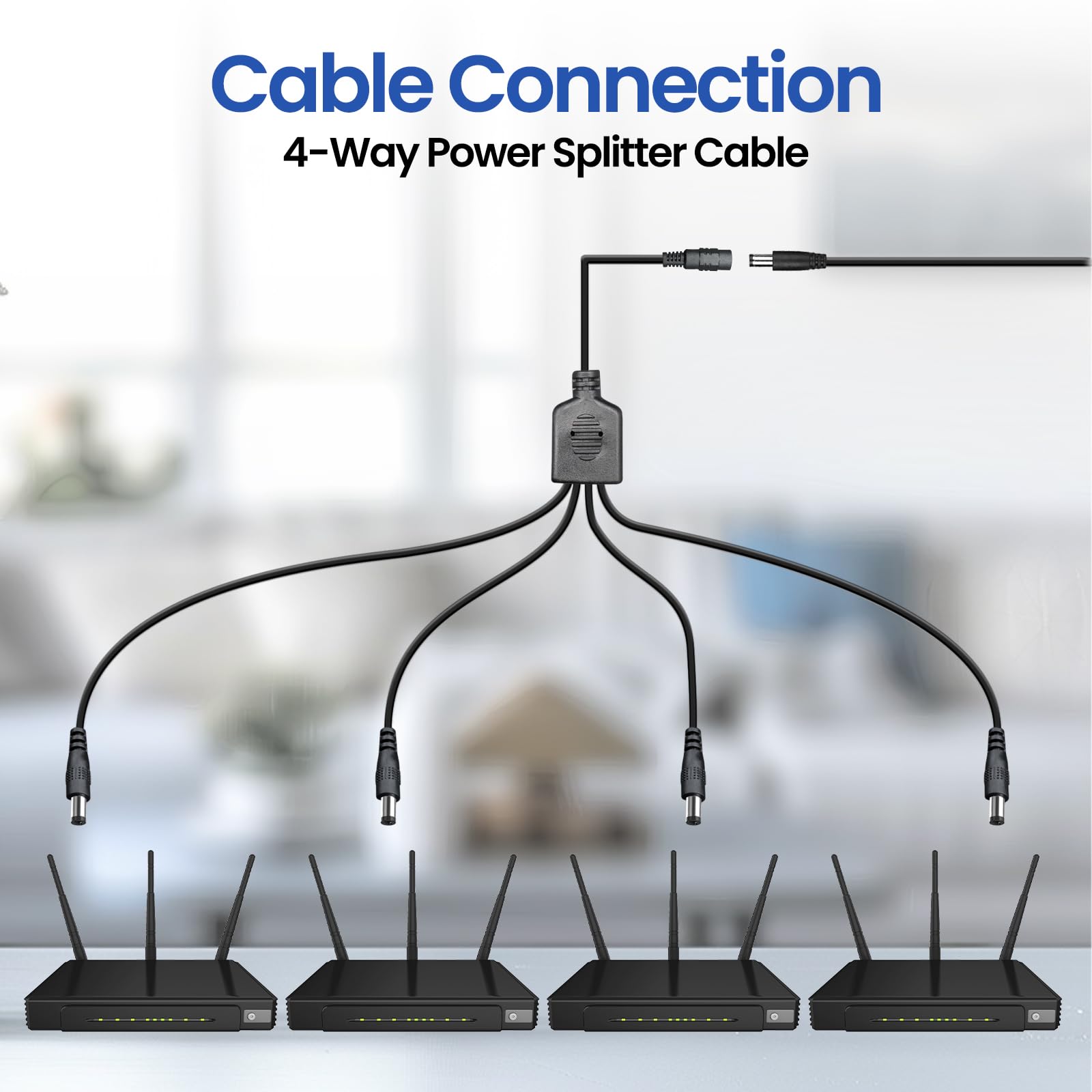 TOOHUI 1 Bus to 4 Plugs DC Splitter, DC Power Distributor 5.5x2.1mm, Female Male DC Power Cable Pigtails Plug CCTV Camera Connection Cable Plug, DC Power Jack Plug Adapter