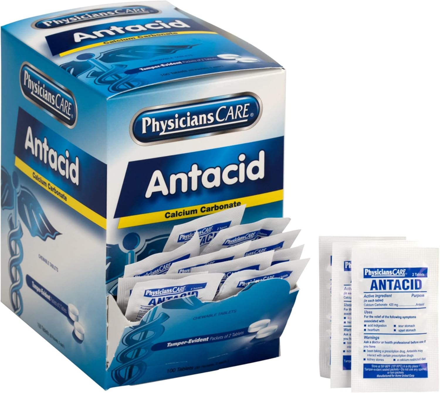 PhysiciansCare Antacid Heartburn Medication (Compare to Tums), 50 Doses of Two Tablets, 420 mg : Health & Household