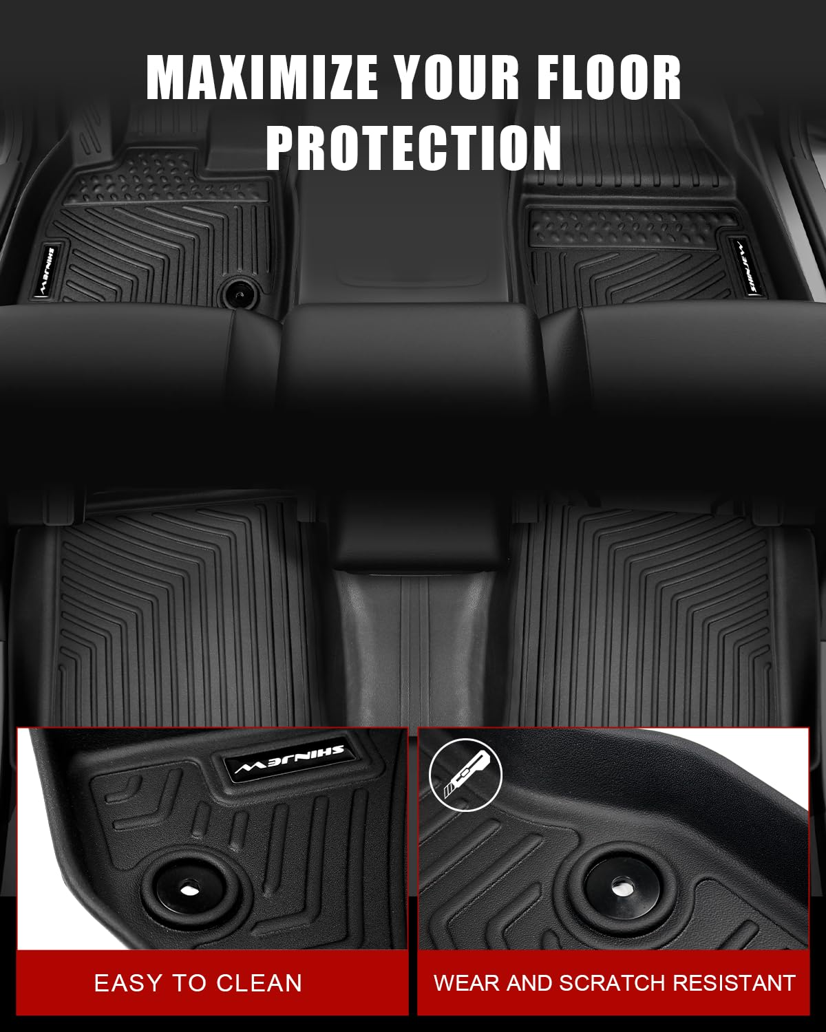Tappetini Auto SHINJEW Per Ford Explorer 7 Posti 2015-2019, Set Completo In TPE, Antiscivolo, Per Tutte Le Stagioni - 2