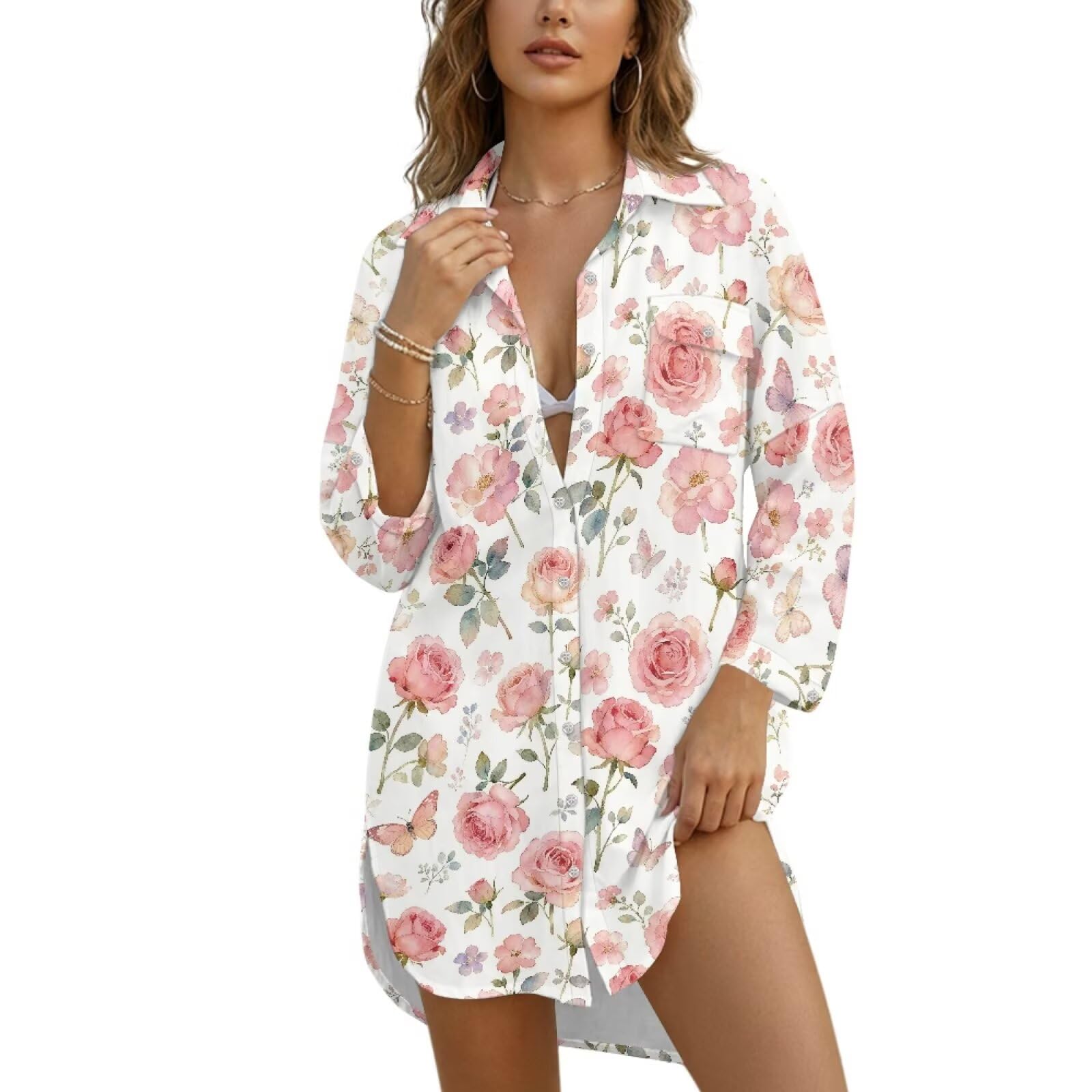 Salida de baño para mujer, salida de baño con botones, vestido de playa, camisa de verano para playa