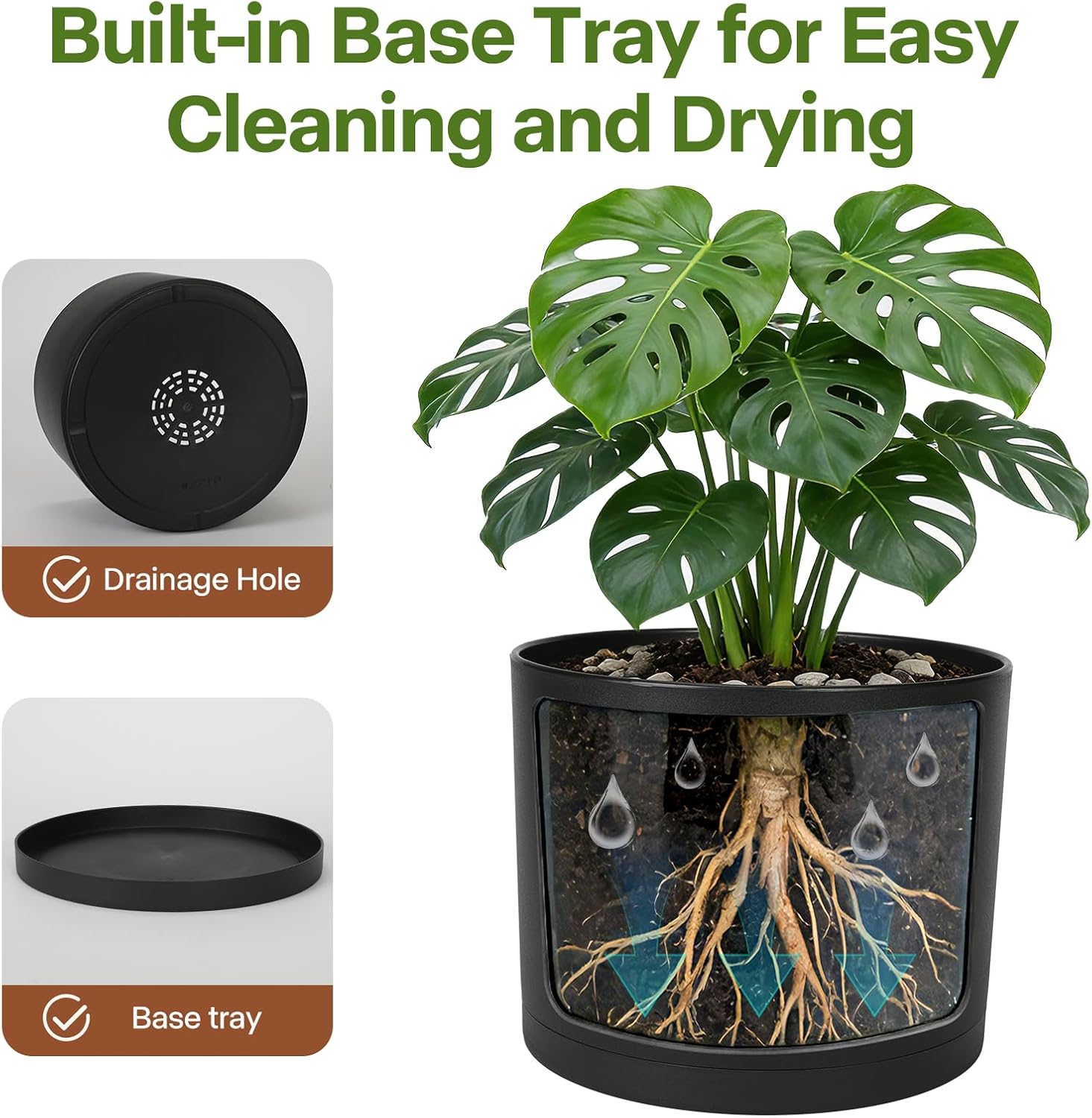 GARDIFE 10/9/8 Inch Modern Cylinder Planter, Plant Pots for Indoor Outdoor Plants, Flower Pots with Drainage Holes and Saucers for Garden Succulent Nursery House Plants (Black)