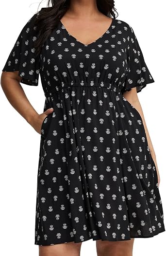 Torrid Womens Plus Size V-Neck Elastic Waist Mini Dress