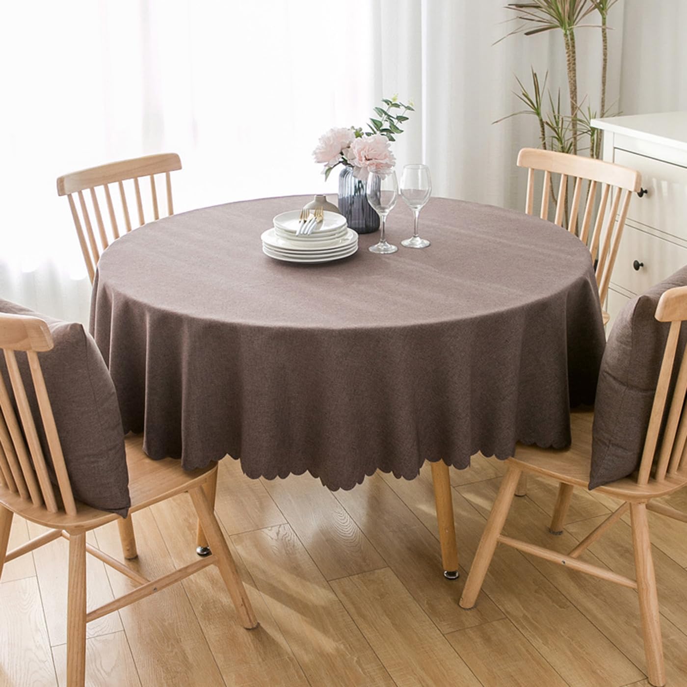 Algodón Lino Mantel Redondo Hoteles Restaurantes Eventos y Fiestas Impermeable Mantels Marrón Oscuro Diámetro 200cm
