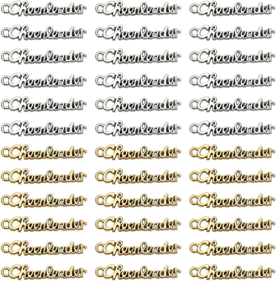 PH PandaHall 100pcs Cheerleader Charms Bulk, 2 Colors Small Tibetan Alloy Cheerleader Pendants School Sports Spirit Pendants for DIY Craft Jewelry Making Accessories, 27.5x5mm