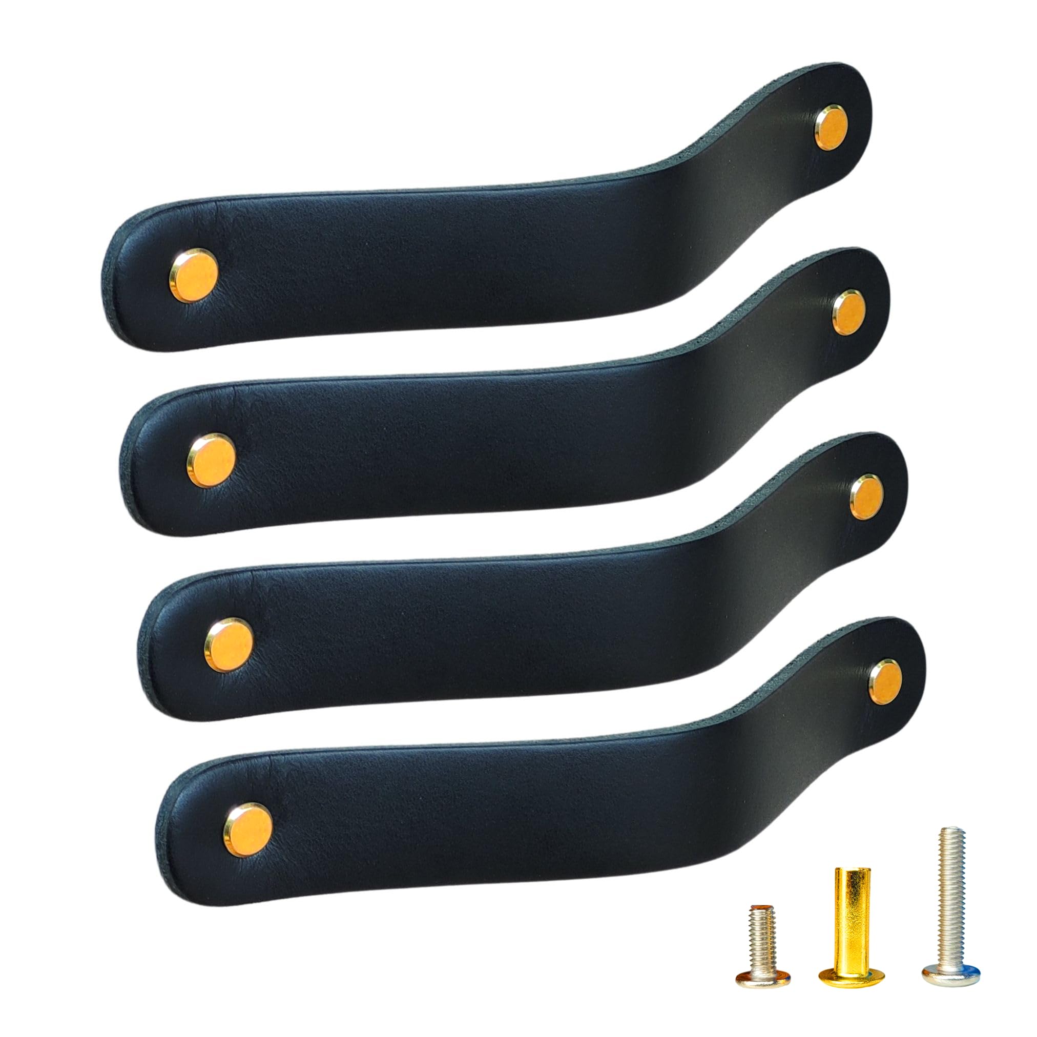 ALEACAR 4 Pack Leather Drawer Pulls and Cabinet Handles, Kitchen and Wardrobe Door Knobs, Dresser Handles, Handcrafted Leather Cabinet Hardware for