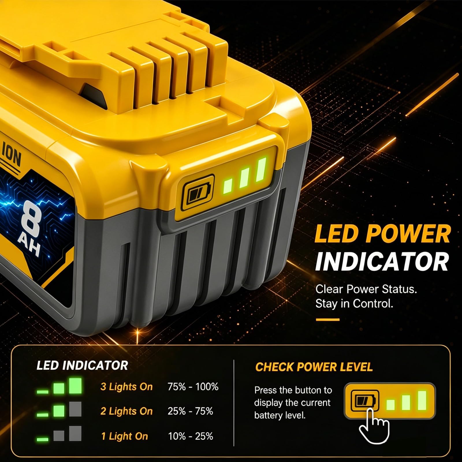 SANIU Paquete de 2 baterías de repuesto de 8000 mAh para Dewalt 20 V MAX de iones de litio, compatible con herramientas eléctricas inalámbricas Dewalt de 20 voltios DCB208 DCB207 DCB206 DCB204 DCB201