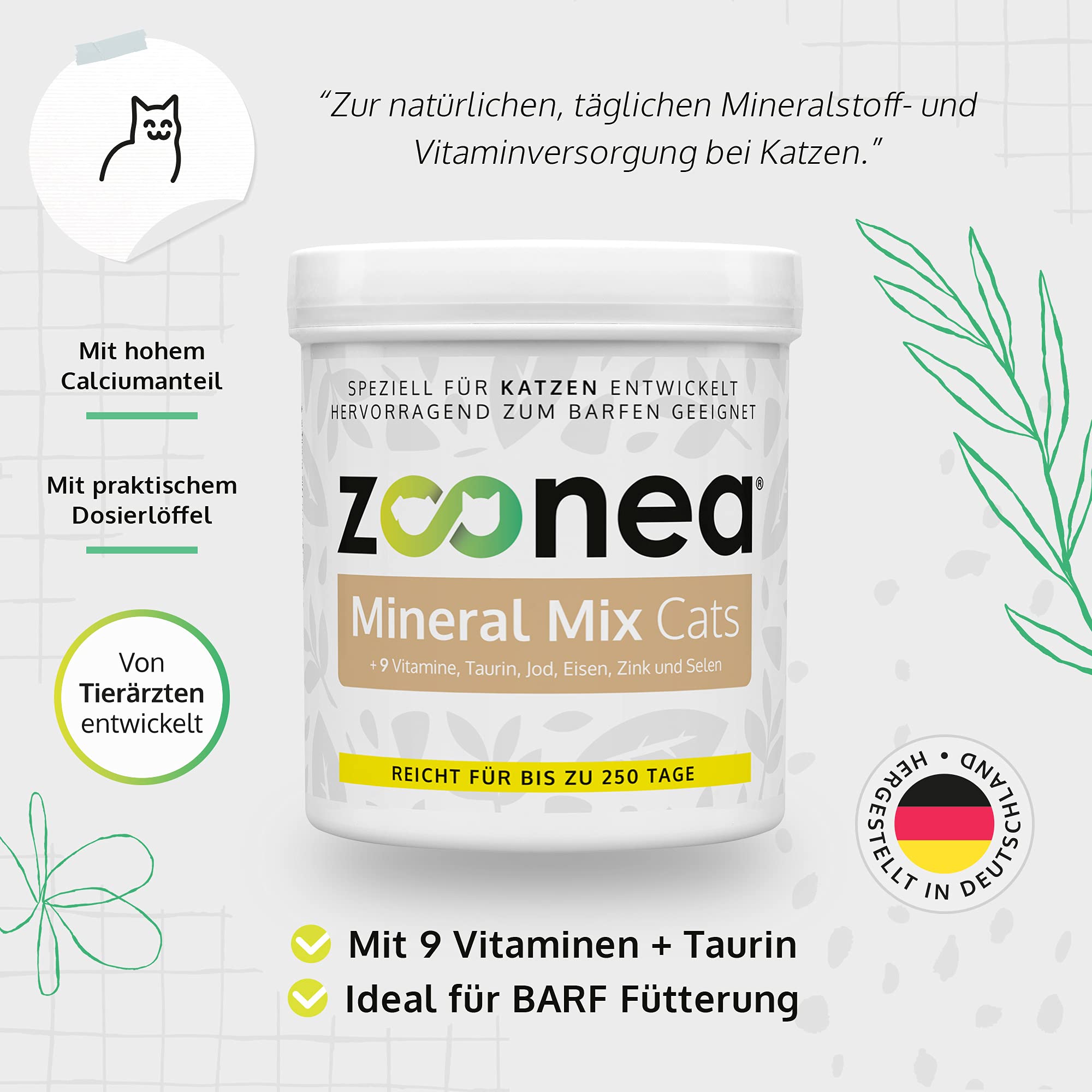 Mineral Mix Cats 250g - Mineralstoff & Vitaminversorgung für Katzen | Perfekt abgestimmte Vitamine & Mineralien für bis zu 250 Tage