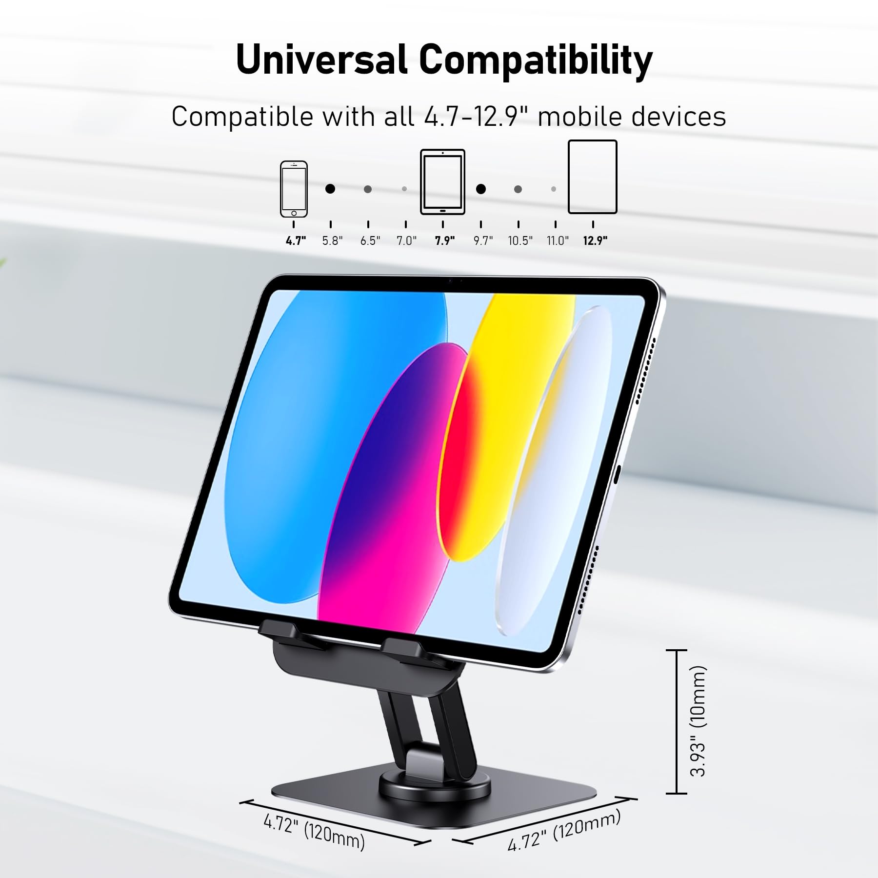 Stojak na iPada obracający się o 360, regulowany stojak na monitor na biurko przenośny do biura kompatybilny z iPadem Pro 10,5, 11, 13, Air Mini 2, 3, 4, 5, 6, Samsung Tab lub telefonami