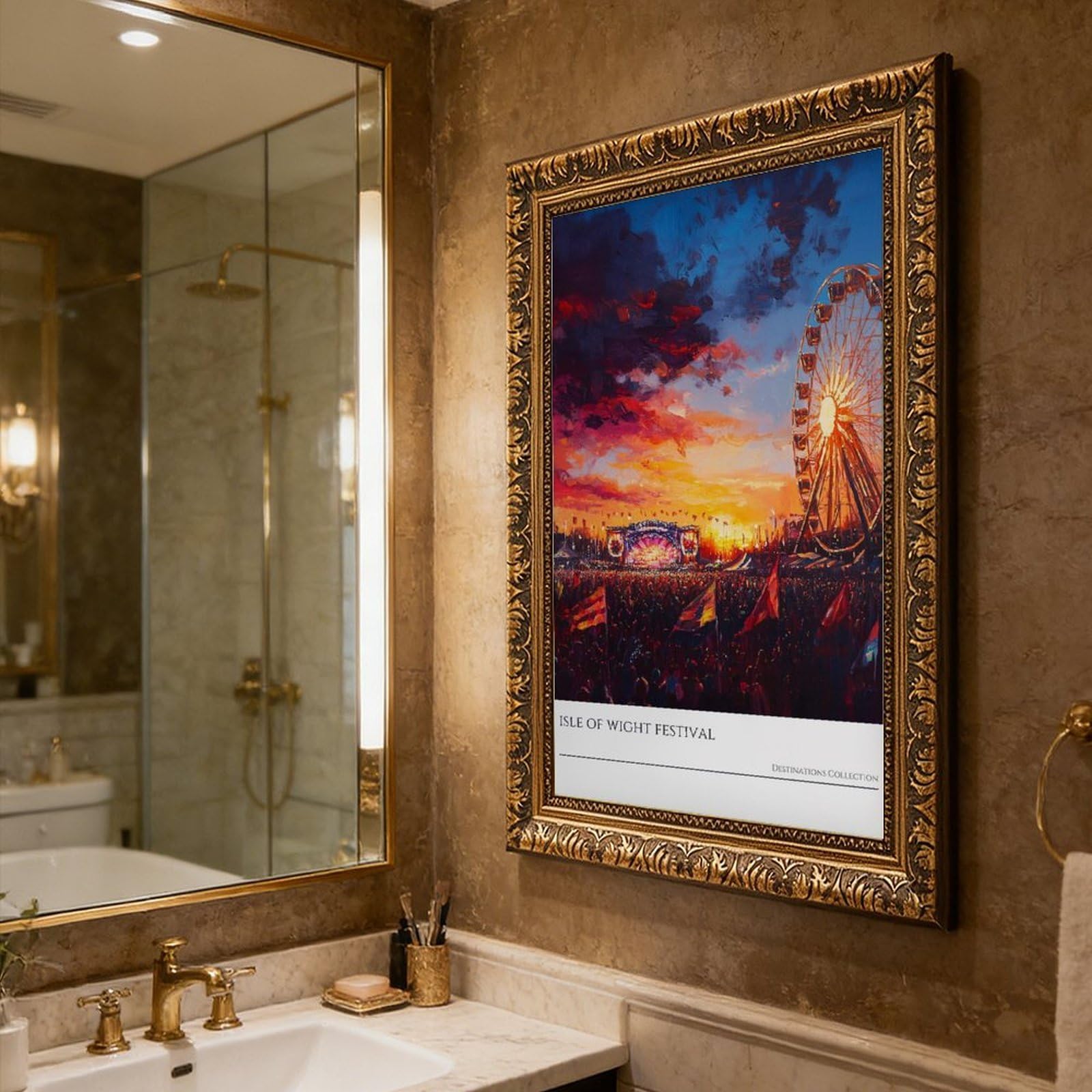 Mnyuein Isola di Wight Festival Tramonto Poster Musica Fest Stampa artistica su tela Poster Wall Art Decor Stampa Dipinti per soggiorno camera da letto Decorazione Retro Gold Frame 40,6 cm L x 61 cm W