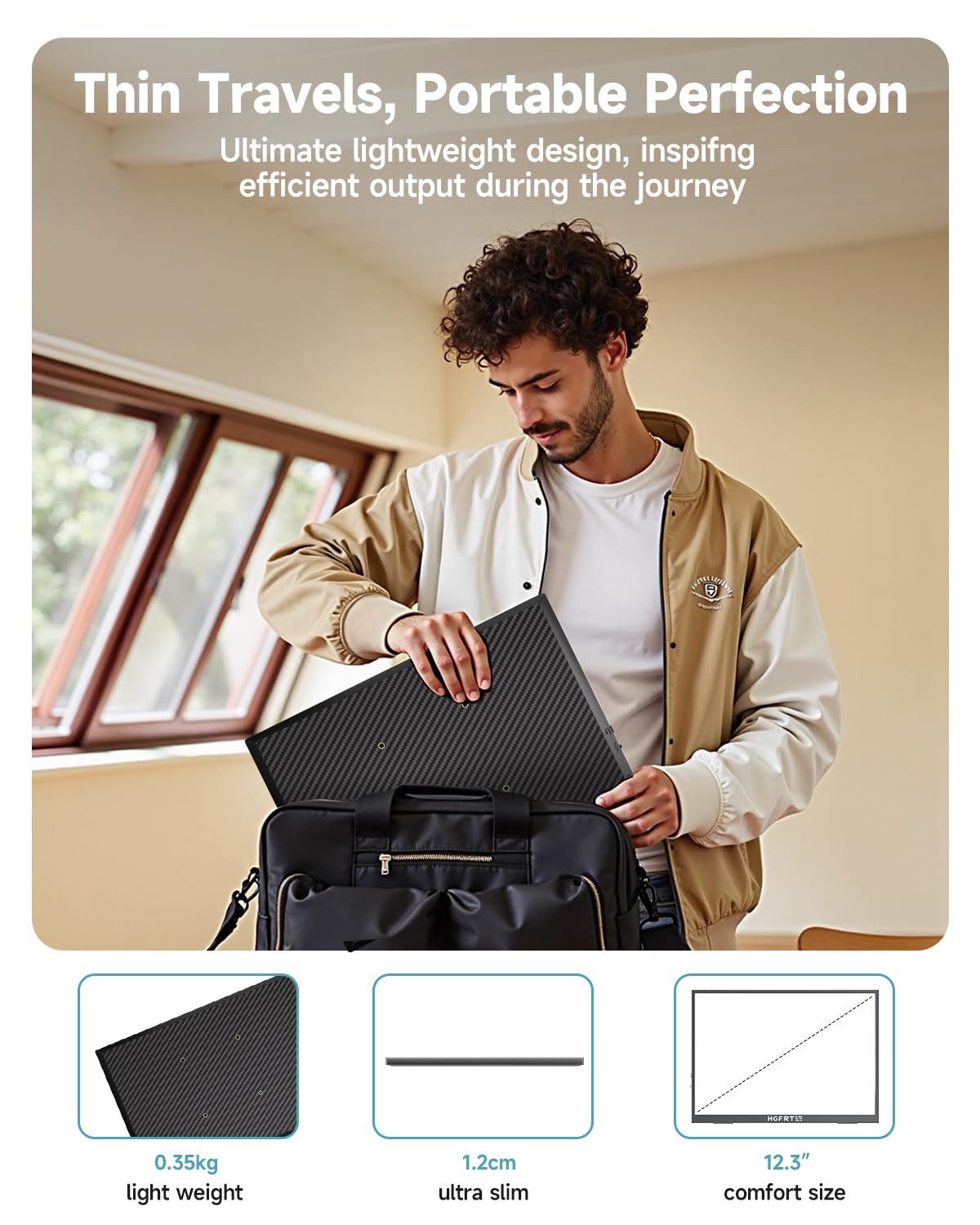 Moniteur Portable 12,3", 1920×1280 FHD IPS Mini Écran PC, 15:10, sRGB 100%, 60Hz, Haut-parleurs, USB-C, Mini-HDMI, VESA, Écran PC Portable Additionnel pour Gaming & Travail (sans Tactile)