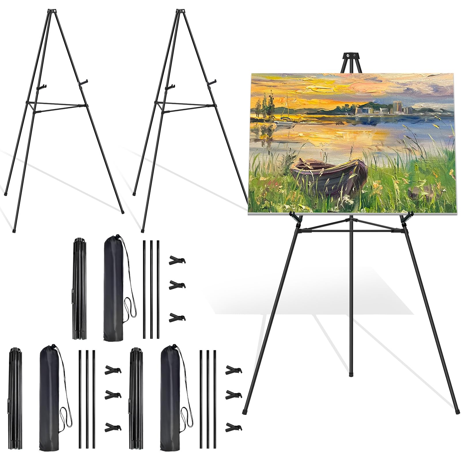 Cavalletto per cartelli, supporto per foto, treppiede nero con aste di supporto, supporto per matrimonio, poster, confezione da 6
