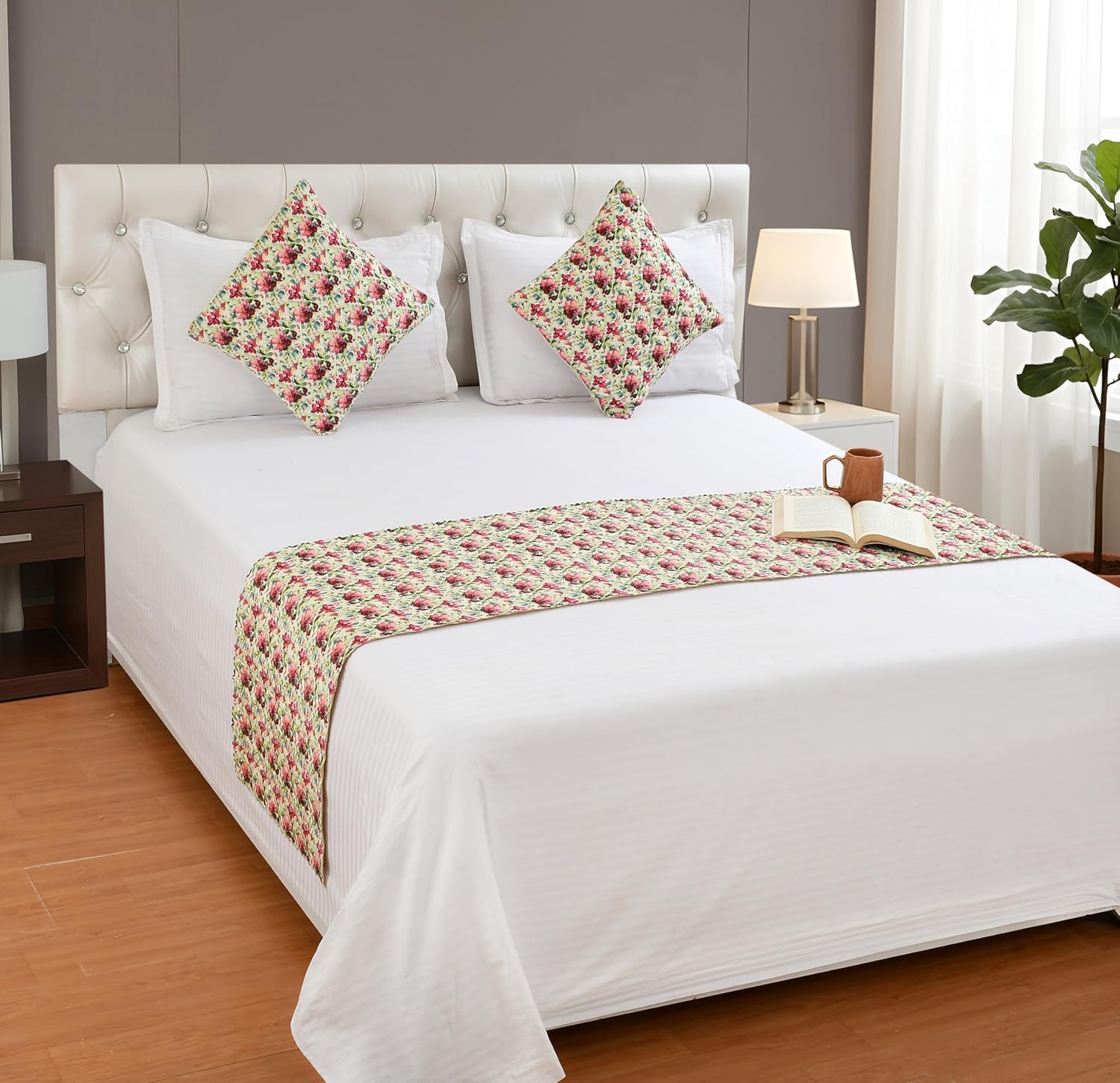 300TC Digital Print Velvet Bed Runner with Cushion Cover Set (Design 8)-image-46