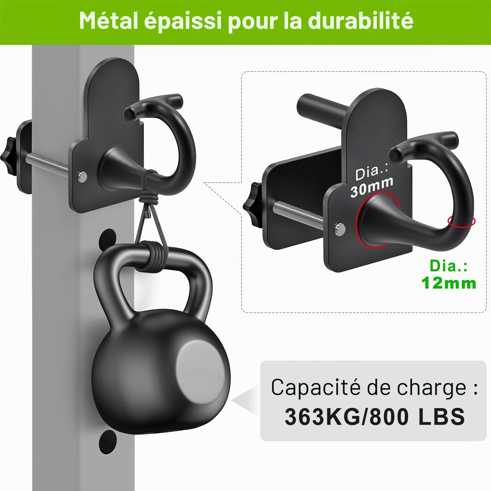 Kipika Anchor pour bandes de résistance compatibles avec un trou de 1,5 cm ou 2,5 cm – Crochets en acier robuste avec coussinets en caoutchouc pour entraînement à domicile, musculation et exercices de