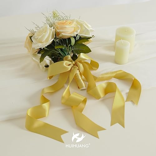 Miniatura 5 de HUIHUANG Cinta de satén de 1.5 pulgadas de ancho, 50 yardas, cinta de satén de seda de poliéster de doble cara dorada para envolver regalos, lazos