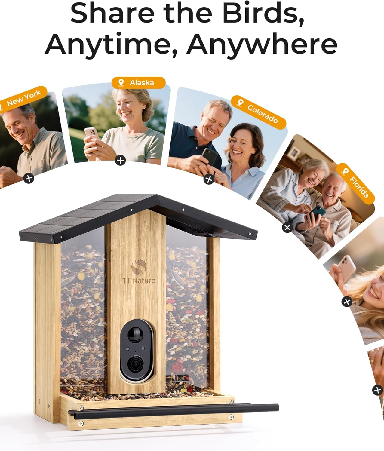 TT Nature Bird Feeder with Camera – 3L Smart Bird Feeder with AI Recognition, Live Streaming, Cloud Storage, Real-Time Alerts, for Nature Lovers