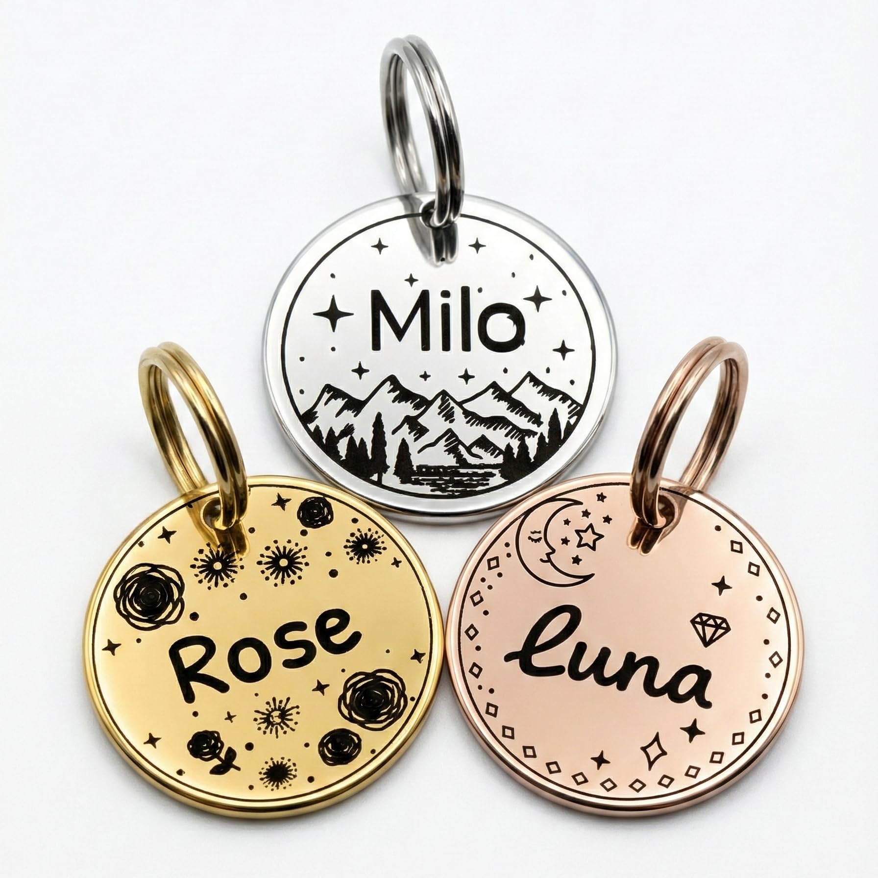 Pet ID Tag Personalised Deep Engraved Mirror Polished 316L Marine-Grade Stainless Steel Dog Tags Cat Waterproof Lightweit Custom Dog & Cat ID Collar Tag, 4 Sizes (18mm/25mm/30mm/35mm)