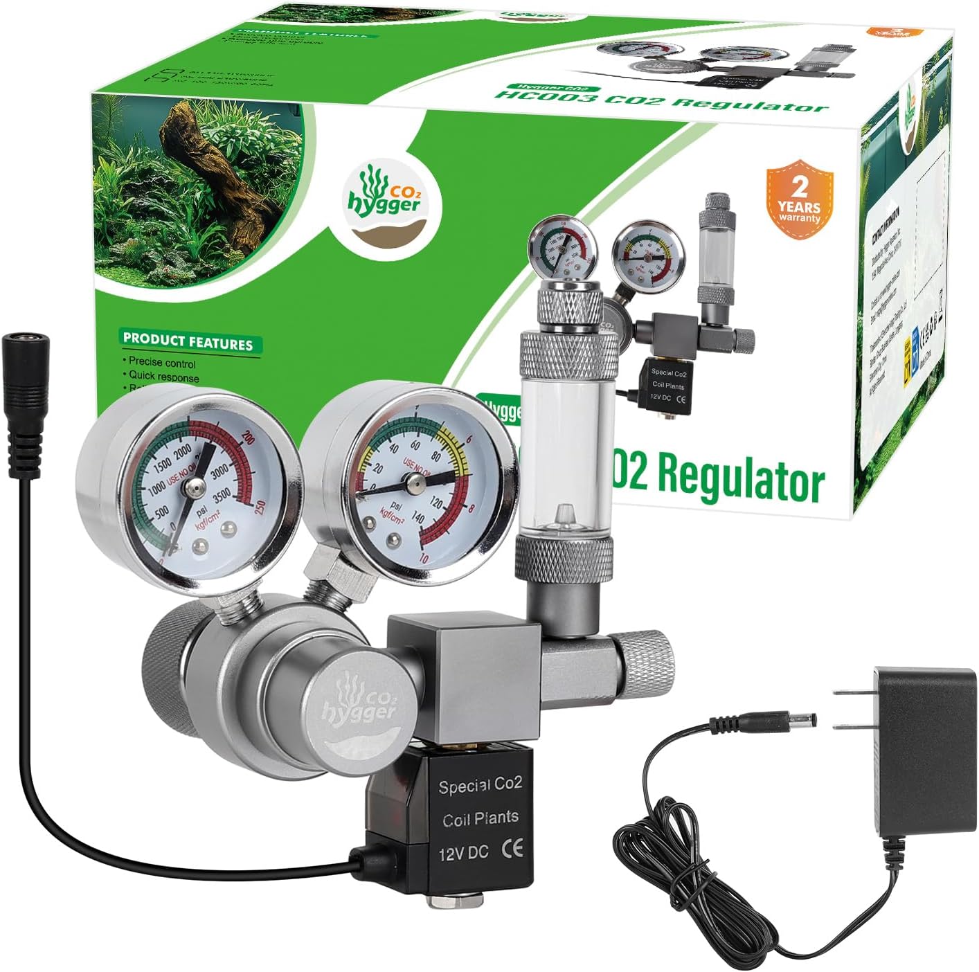 Aquarium Co2 Regulator, Dual Gauge Accurate Display, with 12V DC Solenoid Valve, Bubble Counter and Check Valve,for Establishing CO2 System in Aquatic Plant Tank