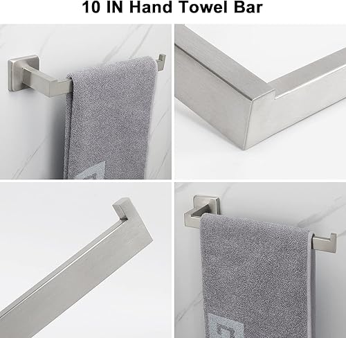 Miniatura 3 de NearMoon El juego de 7 piezas de accesorios de baño de acero inoxidable 304 incluye toallero cuadrado de 24 pulgadas + barra de toalla de mano de 10