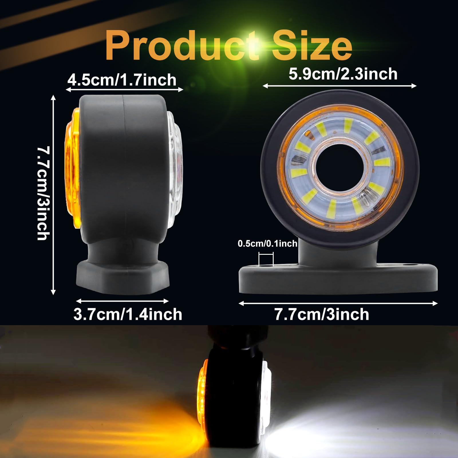 2x Luci di Posizione 12V Luci Laterali a LED Laterali Indicatore Ingombro Giallo&Bianca per Camion Rimorchio Furgoni.