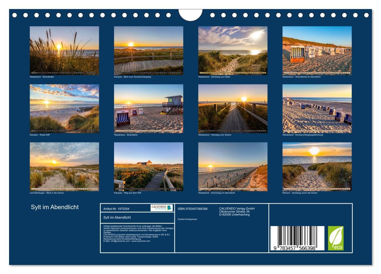 Sylt im Abendlicht (Wandkalender 2026 DIN A4 quer), CALVENDO Monatskalender: Zauberhafte Momente am Meer