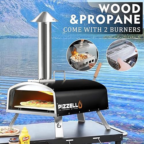 Miniatura 2 de PIZZELLO Horno de pizza para exteriores de 16 pulgadas, multicombustible, multicombustible, grande, de acero inoxidable, con quemador de gas,