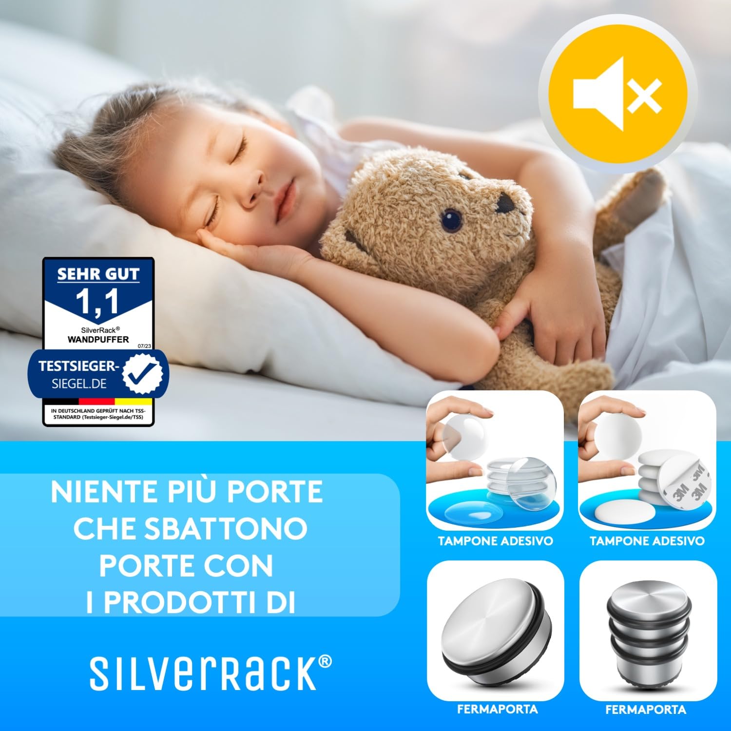 SilverRack Fermaporta Adesivo da Muro Bianco [6 pezzi] – Paracolpi Porta per Proteggere Pareti – Gommini per Porte come Fermaporta da Pavimento o da Maniglia – Proteggi Maniglia Porta – Ferma Porte