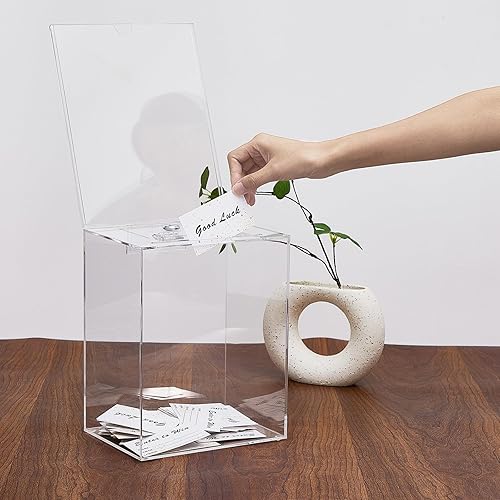 Miniatura 5 de Teling Paquete de 2 cajas grandes de donación de acrílico, caja de sugerencias, caja de boletos con cerradura de llave, urna transparente,