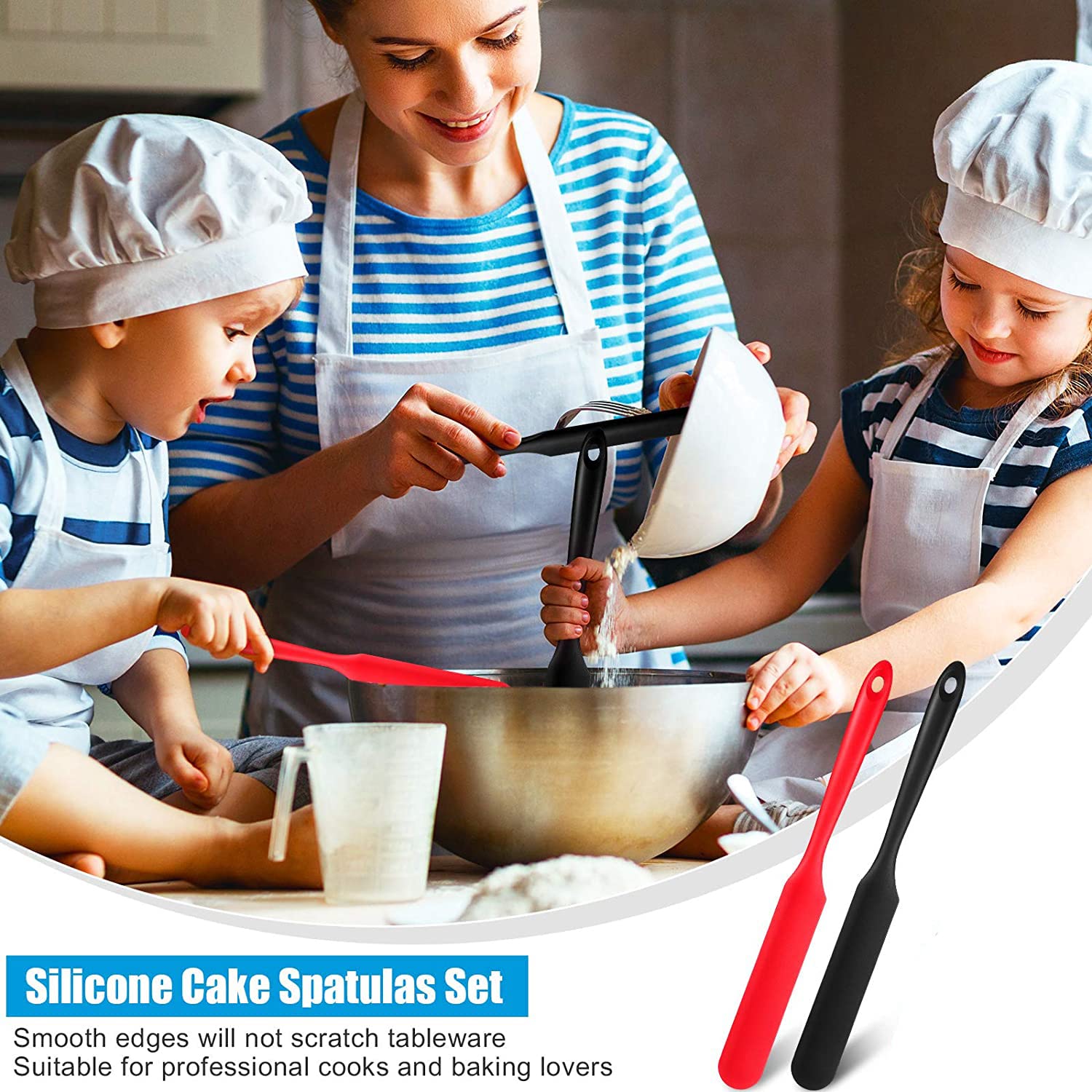 2 Pieces Long Handle Silicone Spatulas, Non-Stick Rubber Scraper, Silicone Scraper for Jars, Smoothies, Blenders, for Cooking, Baking, Mixing, Versatile Kitchen Tool (Pack of 2, Black+Red) — Amazon image 3