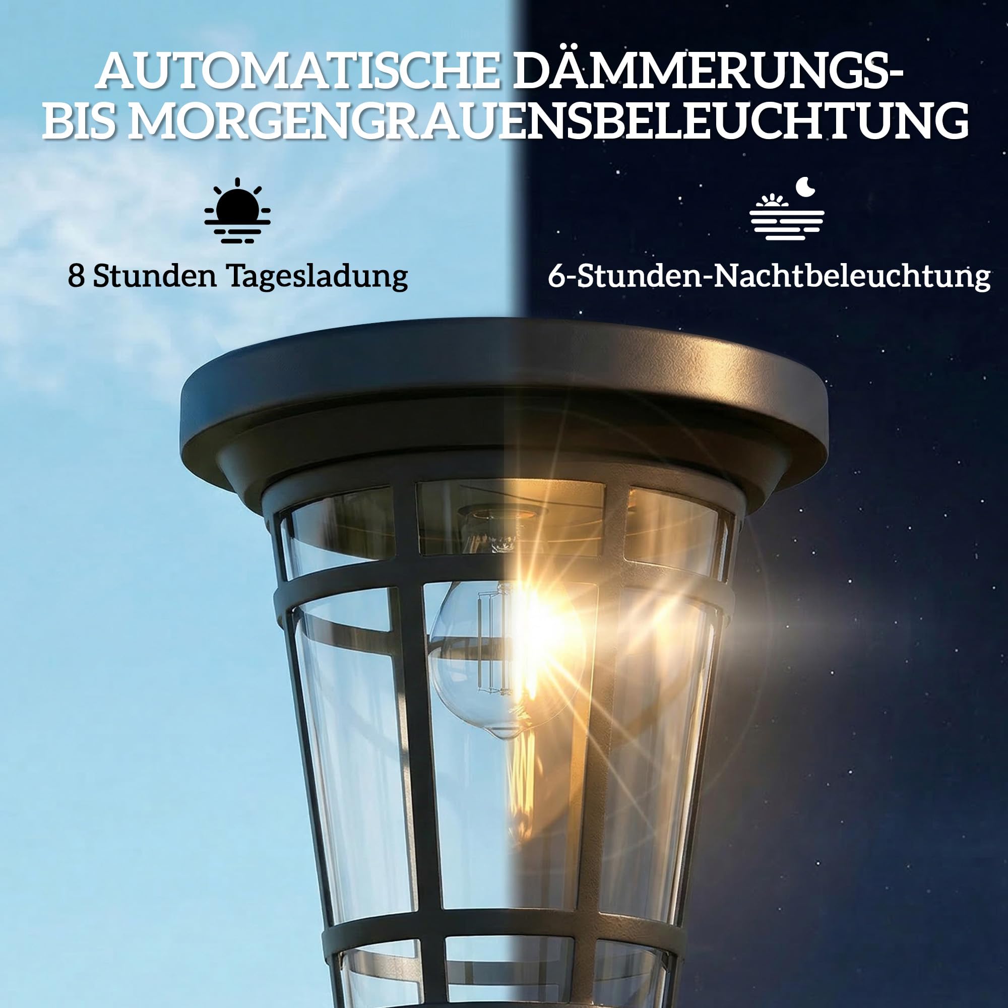 Outsunny Solar Laterne 2er-Set Stehleuchte 180cm Höhenverstellbar Außen | Gartenlaterne, 2 Helligkeitsmodi, Lichtsensor Schalter, IP44, für Garten Balkon, Solar Laternen, Solarlampen, Solarlaterne