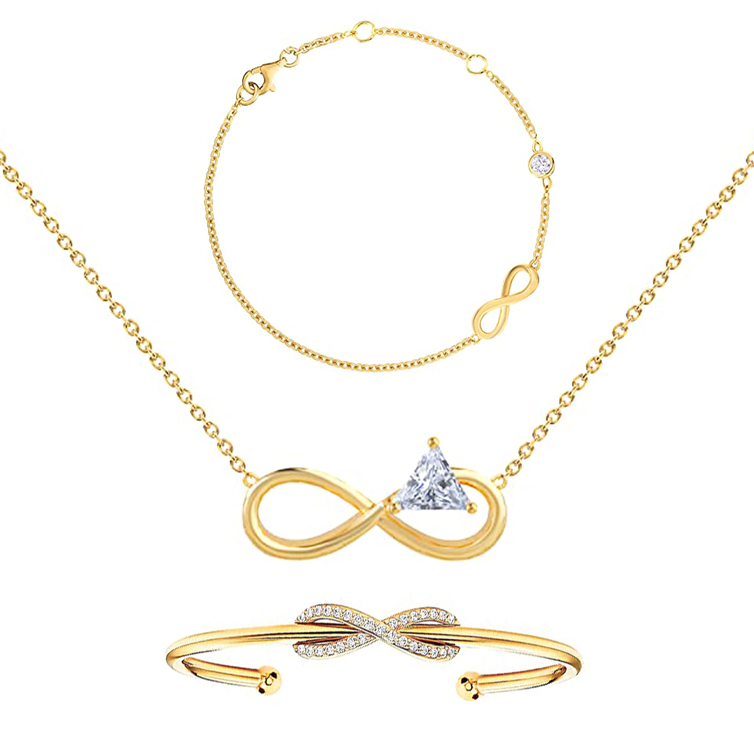 MINUTIAE Austrian Cubic Zirconia Diamond Elegant Stylish Charm Brass Chain Infinity Shaped Jewellery Set for Women & Girls - Gold | Includes Pendant Necklace, Anklet and Kada (B0BHDTQNJW) Amazon Price History, Amazon Price Tracker