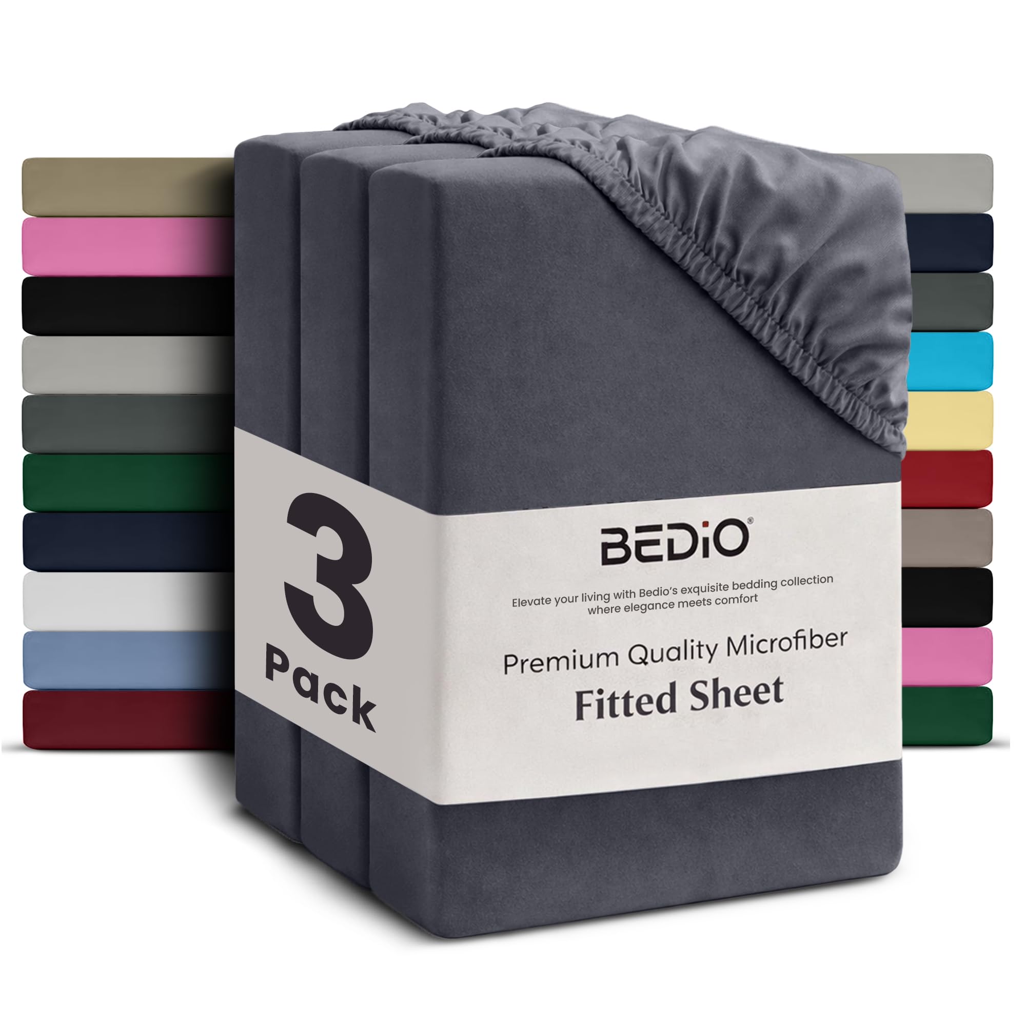 BEDIO Fitted Sheets Super King Size (Pack of 3) 180x200CM, Charcoal - 35 cm (14 inch) 360° All Around Elastic Easy Care - Soft Brushed Microfiber Fabric - Shrinkage & Fade Resistant — image 1