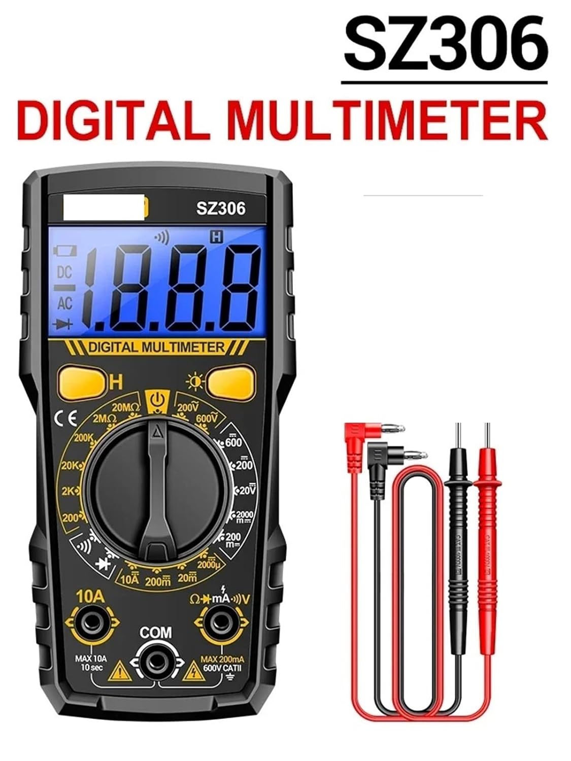 1pct Digital Multimeter AC/DC Voltage Meter Current Resistance Diode 20M Ohm SZ306 Multimetro Tester Tool(SZ306 Red)