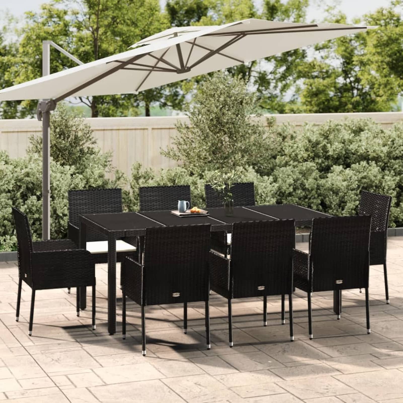 Gecheer Salon de jardin 9 pièces pour 8 personnes, table de jardin avec plateau en verre et fauteuils, meubles de terrasse, meubles de jardin