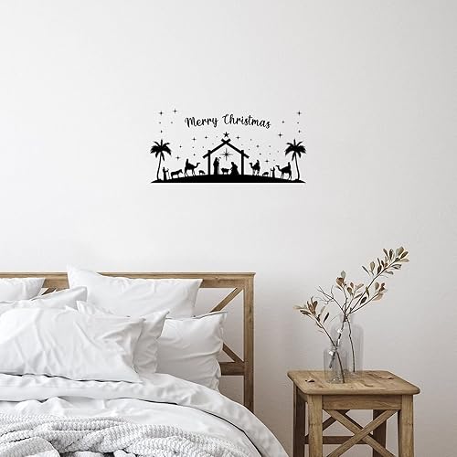 Miniatura 2 de Feliz Navidad, Oh Holy Night, espejos, decoración de pared, mural de belén y cruz, calcomanías de pared para dormitorio, garaje, botellas, vasos,
