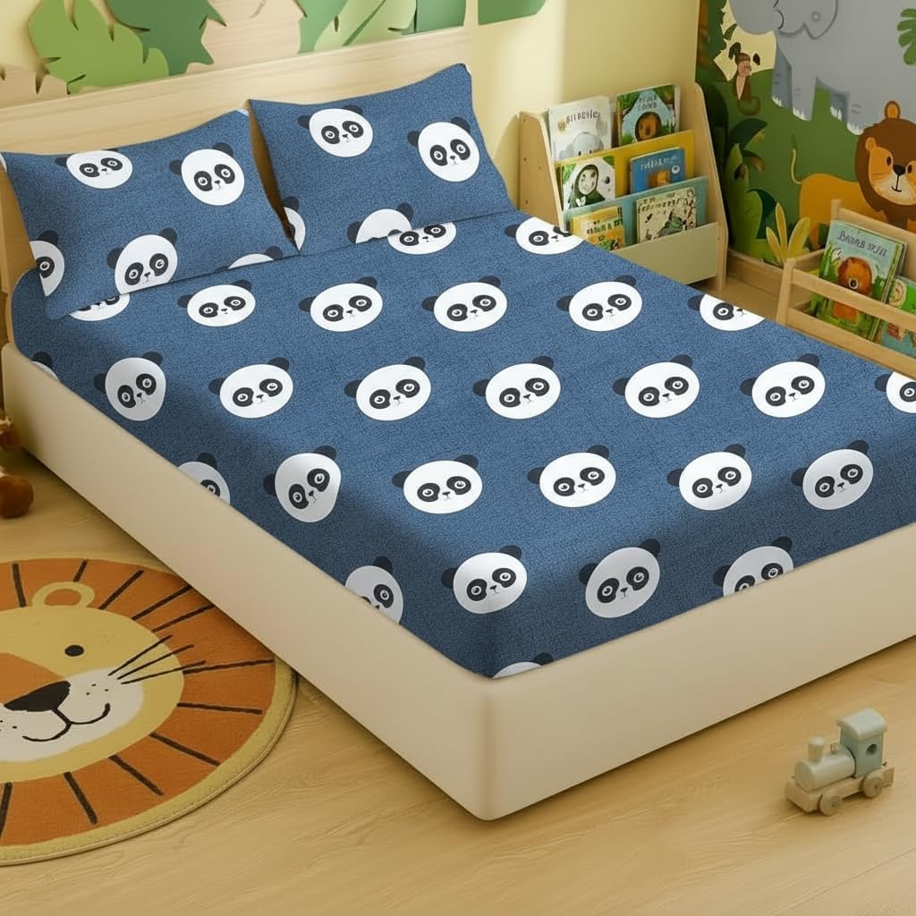 Filymore Panda Double Bedsheet 240 TC Made with Microfiber Wrinkle Free Soft Hypoallergenic | Queen Size for Kids Room (90x90 Inches(Boys Girls Room)(Black)