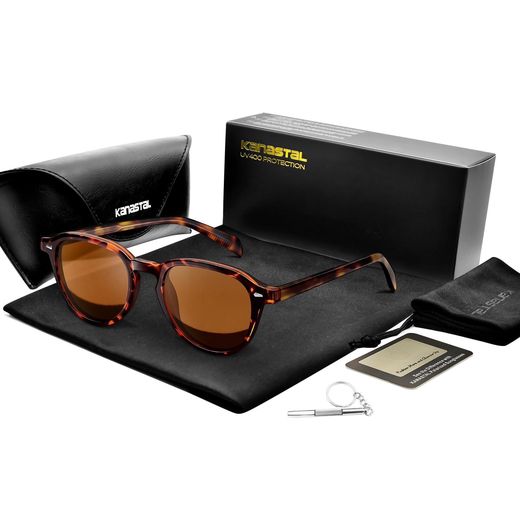 KANASTAL Gafas de Sol Polarizadas Montura TR90-Acetato con Estuche de Cuero para Mujer y Hombre Protección UV400, Conducir, Uso Diario, Viajar