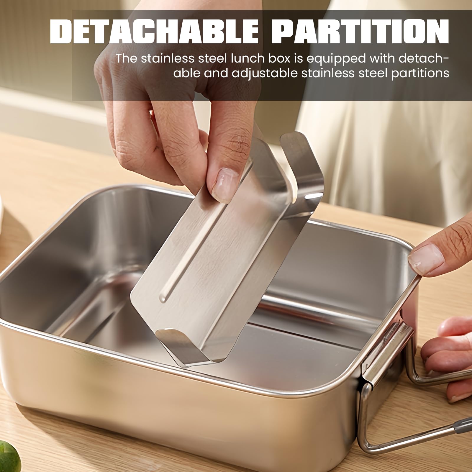 BORDEAG Pudełko śniadaniowe ze stali nierdzewnej, 850 ml, 1400 ml, 2400 ml, stal nierdzewna, pudełko na lunch, metalowe, z przegródkami, wyjmowane, pudełko na kanapki, pudełko na przekąski, pudełko na