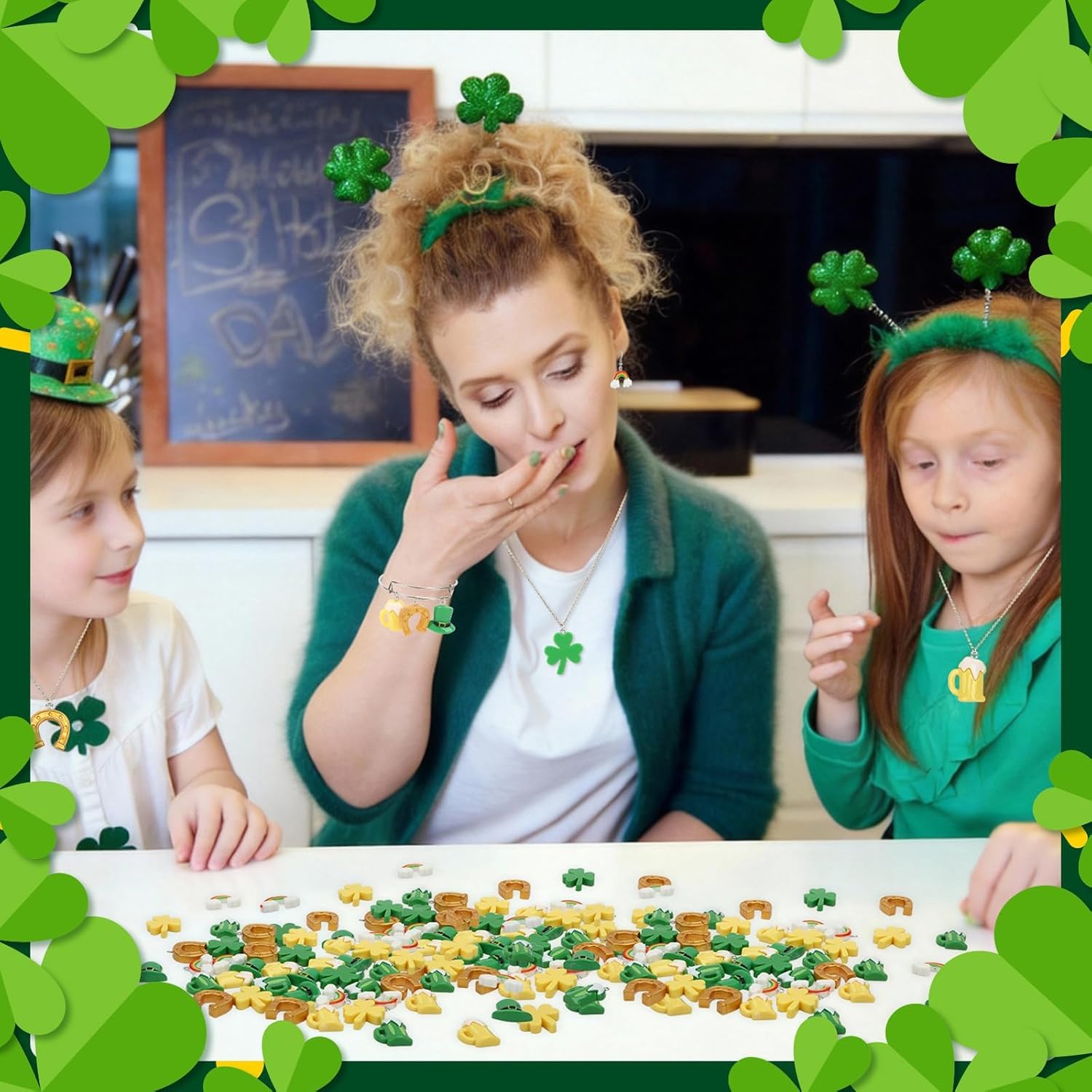 Augshy St. Patrick's Day Resin Charms, 64Pcs Gold Green Shamrock Charm Horseshoe Rainbow Beer Pendants Embellishment for Irish Bracelets Necklace Earrings Jewelry Making Supplies Keychains DIY Crafts Hanging Ornaments - Image 7