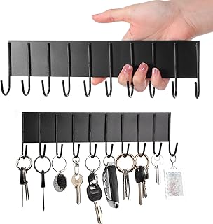 2 Pcs Magnetic Key Holder for Fridge with 10 Hooks, Magnetic Utensil Holder for Wall, Strong Magnetic Key Hanger Hooks Organizer, Magnent Key Rack for Kitchen Metal Door Garage Tools Towel Purse