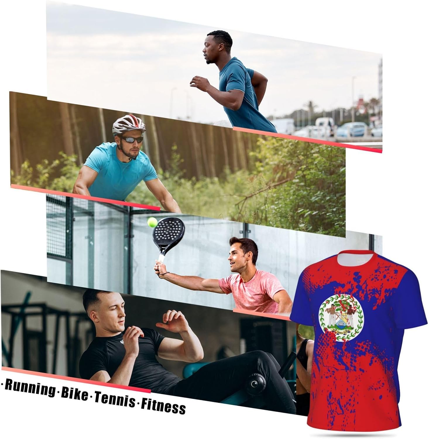 Belize Flag Grain Sports Jersey T-Shirt 3D Print for Running Cycling Soccer Tennis Fitness Fans Mesh Shirts